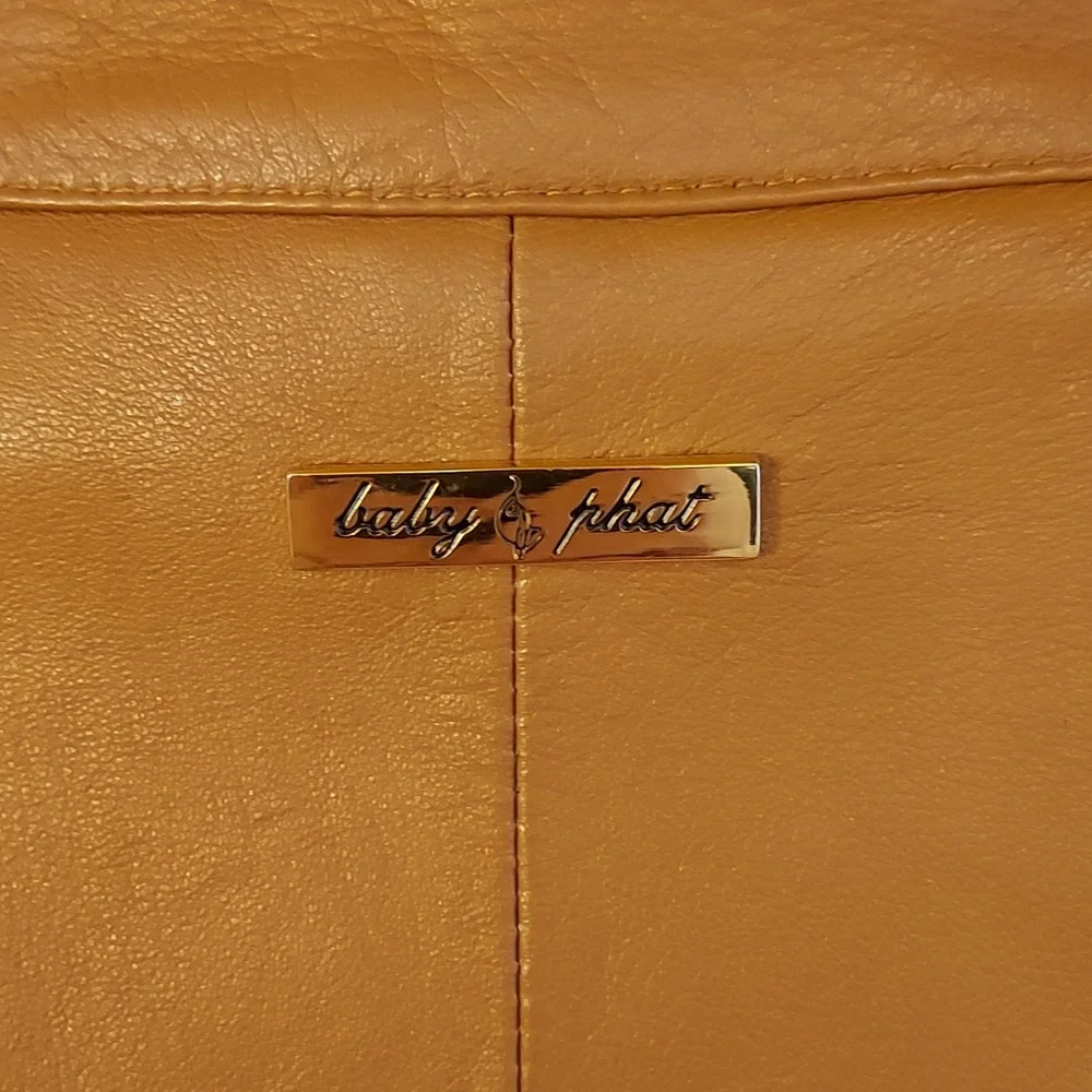 Baby Phat Women's Moto Leather Jacket Tan Cream Piping Removable Lining … - Picture 7 of 16